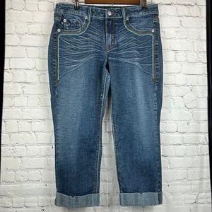 Distressed Denim Capris Womens 12 Missy Flap Back Pockets Sewn Cuff